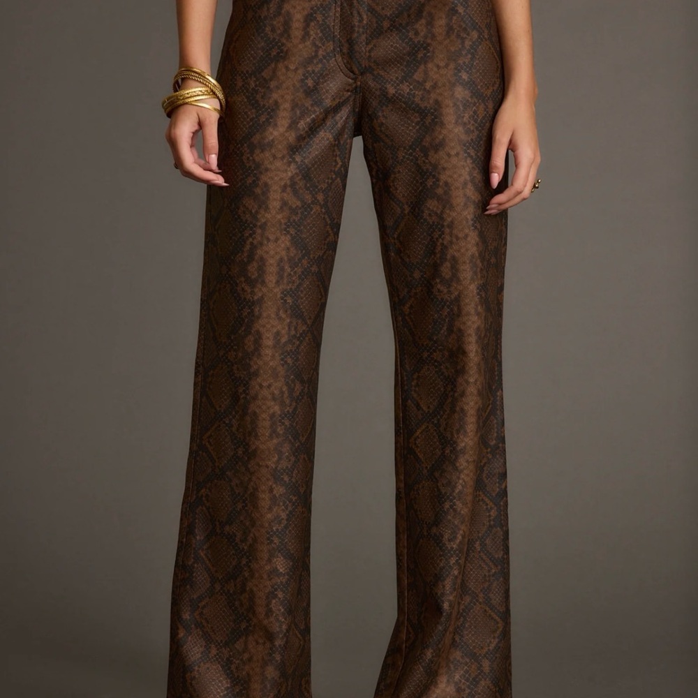 12th Tribe Brown Snake-Print Wide Leg Pants